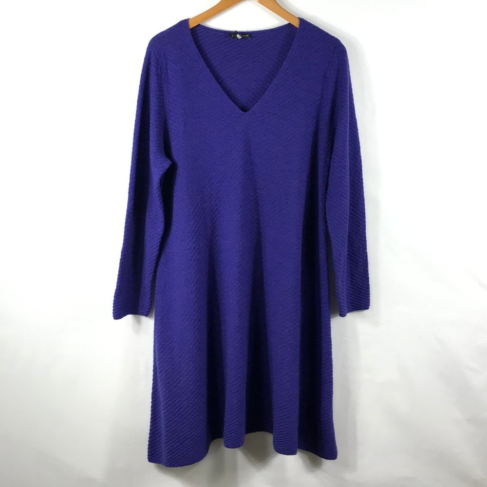 Eileen Fisher Purple 100% Merino Wool Oversized Tunic Sweater Dress Size Size L.